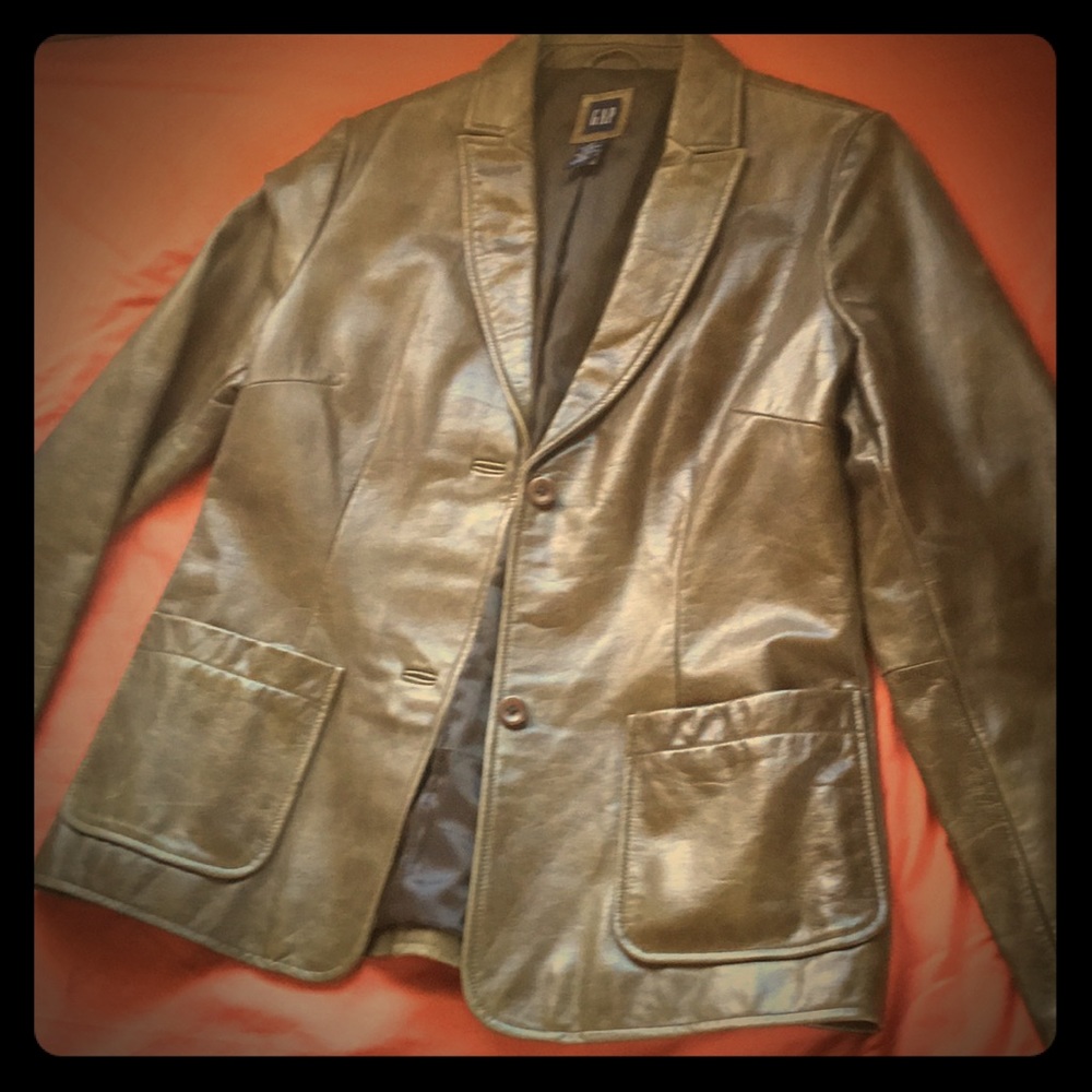 Gap Women’s Olive Green Leather Blazer -medium